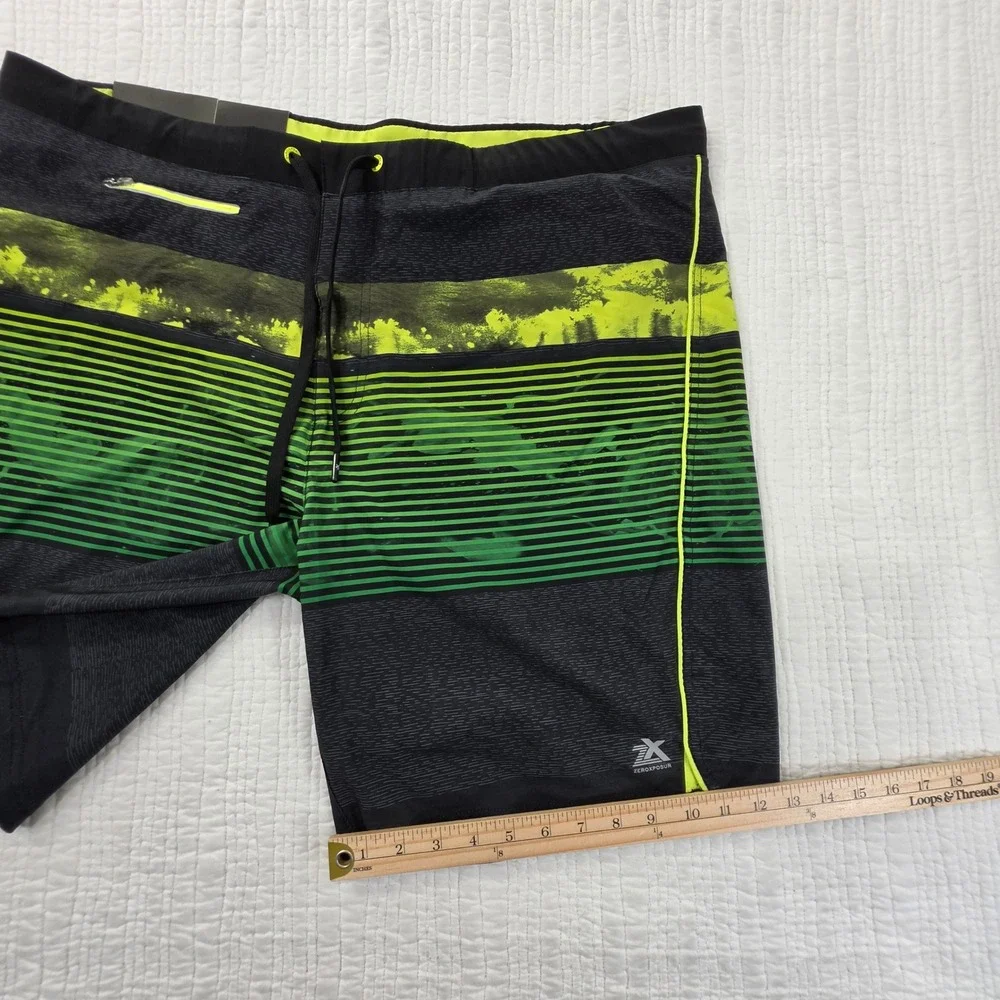 ZeroXposur Mens Swim Shorts‎ XXL Black Neon Green Striped Board Shorts NWT